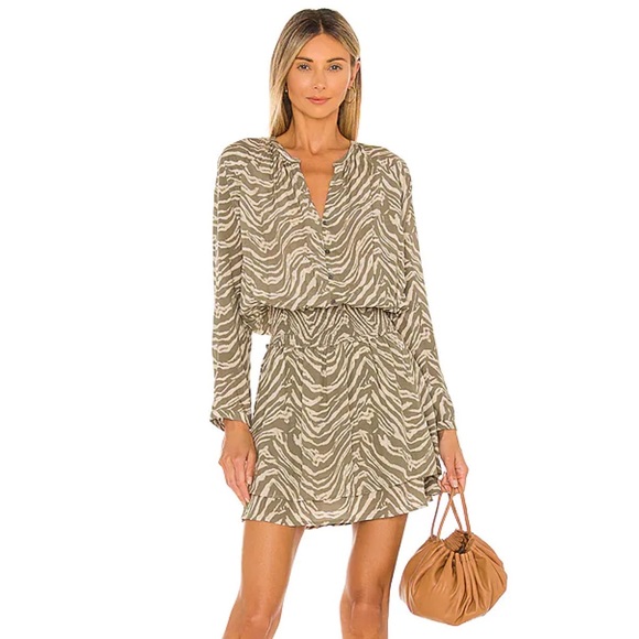 Rails Dresses & Skirts - Rails Safari Wild Cat Jasmine Dress Smocked Long Sleeve V-Neck Mini Green Small